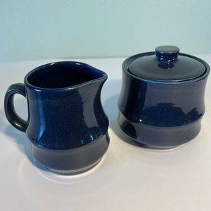 Cobalt Blue Stoneware Creamer & Covered Sugar Bowl Set ~ Made in Japan